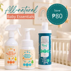 Three Clean Earth eco-friendly baby cleaning products—Natural Baby Toy & Surface Cleaner Spray, Natural Baby Bottle Cleanser, and Mint Natural Laundry Detergent—displayed in a nursery setting with text reading "All-natural Baby Essentials"