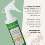 Clean Earth Natural All Purpose Cleaner baking soda ingredient infographic explaining deodorizing and stain lifting benefits