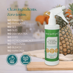 Clean Earth natural all-purpose cleaner toxin-free ingredient list showcasing cruelty-free and vegan certification