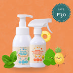 Newborn safe plant-based baby bottle wash and chemical free baby toy surface cleaner spray set by Clean Earth