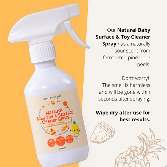 Clean Earth Natural Baby Toy and Surface Cleaner Spray 300ml graphic explaining the natural fermented pineapple scent