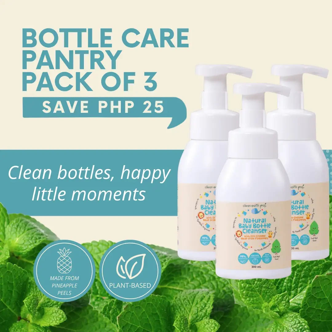 Three-pack bundle of plant-based baby bottle wash made from upcycled pineapple eco-enzymes by Clean Earth