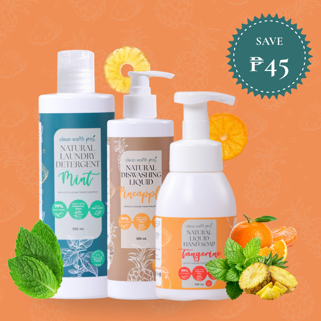 Plant-based pineapple eco-enzyme household cleaning bundle with hand wash, dish soap, and laundry soap by Clean Earth