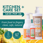 Clean Earth non-toxic kitchen cleaning trio infographic highlighting chemical-free formulas and biodegradable ingredients
