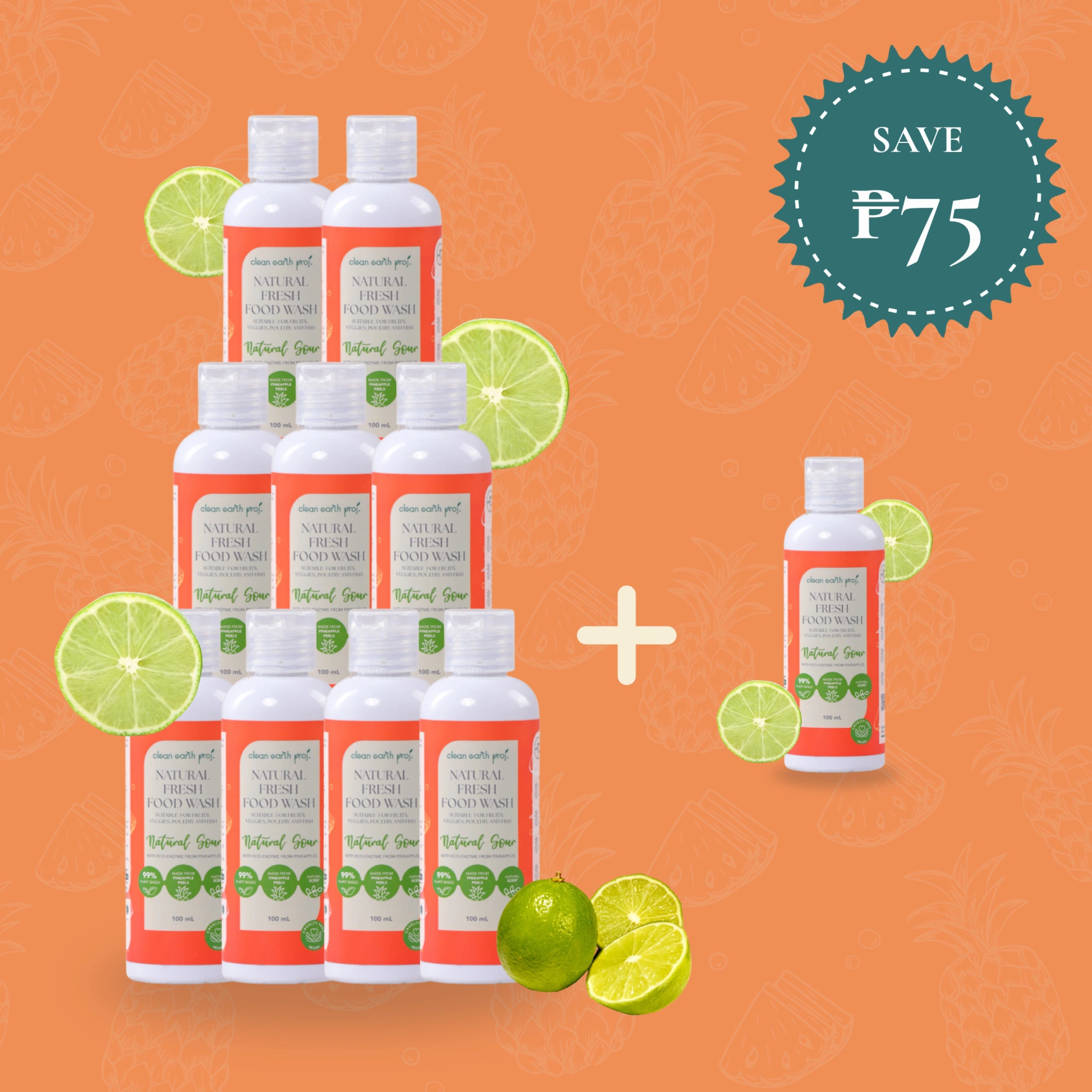 Non-toxic eco-enzyme fruit and vegetable wash bulk starter kit made with fermented pineapple peels and citrus