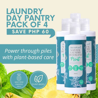 Clean Earth non-toxic liquid laundry soap family pack highlighting eco-friendly ingredients and discount badge