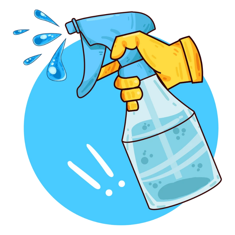 Illustration of a household cleaning spray bottle representing the benefits of natural plant-powered cleaners over chemical alternatives