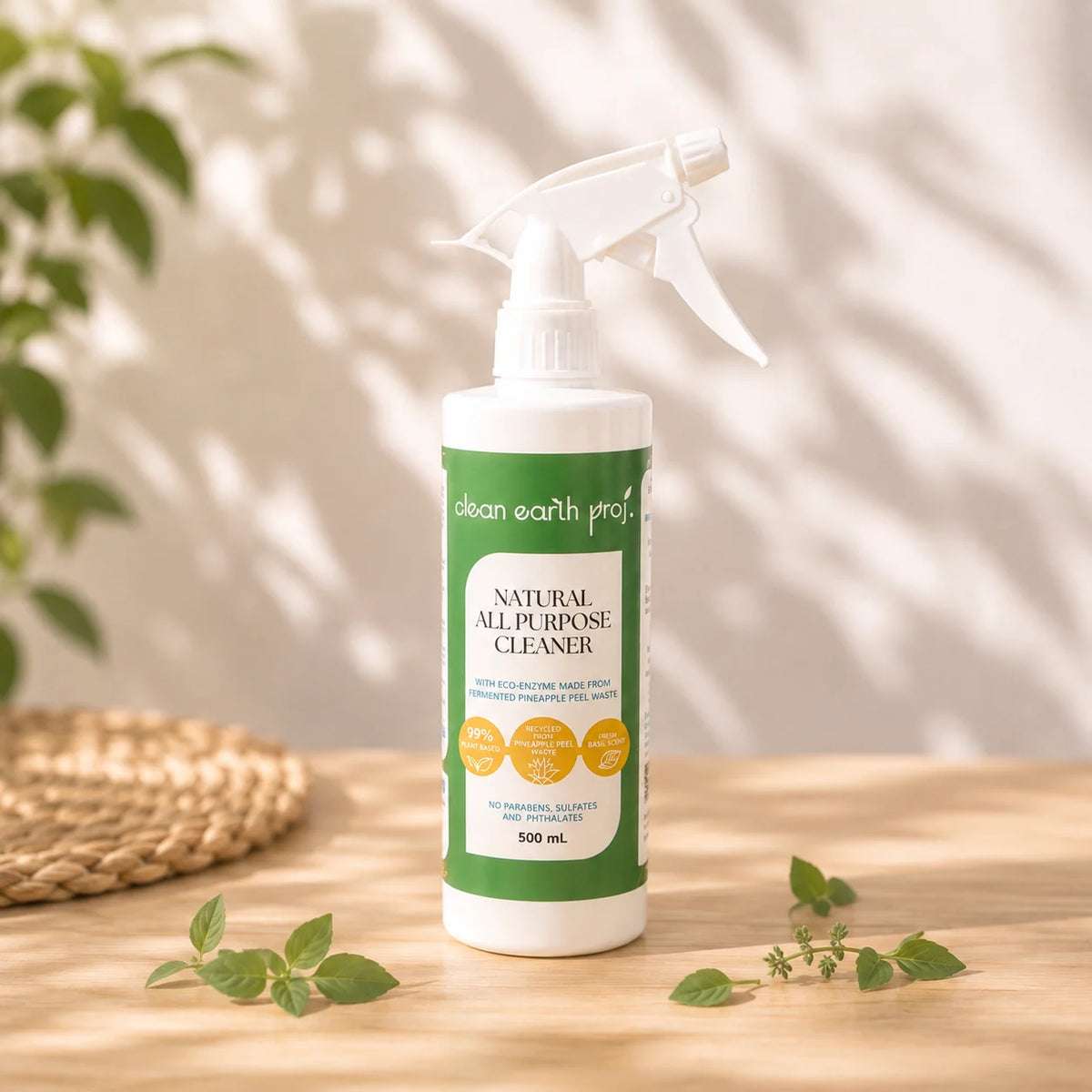 Clean Earth Natural All-Purpose Cleaner Spray in Holy Basil scent with pineapple eco-enzymes 500 ml
