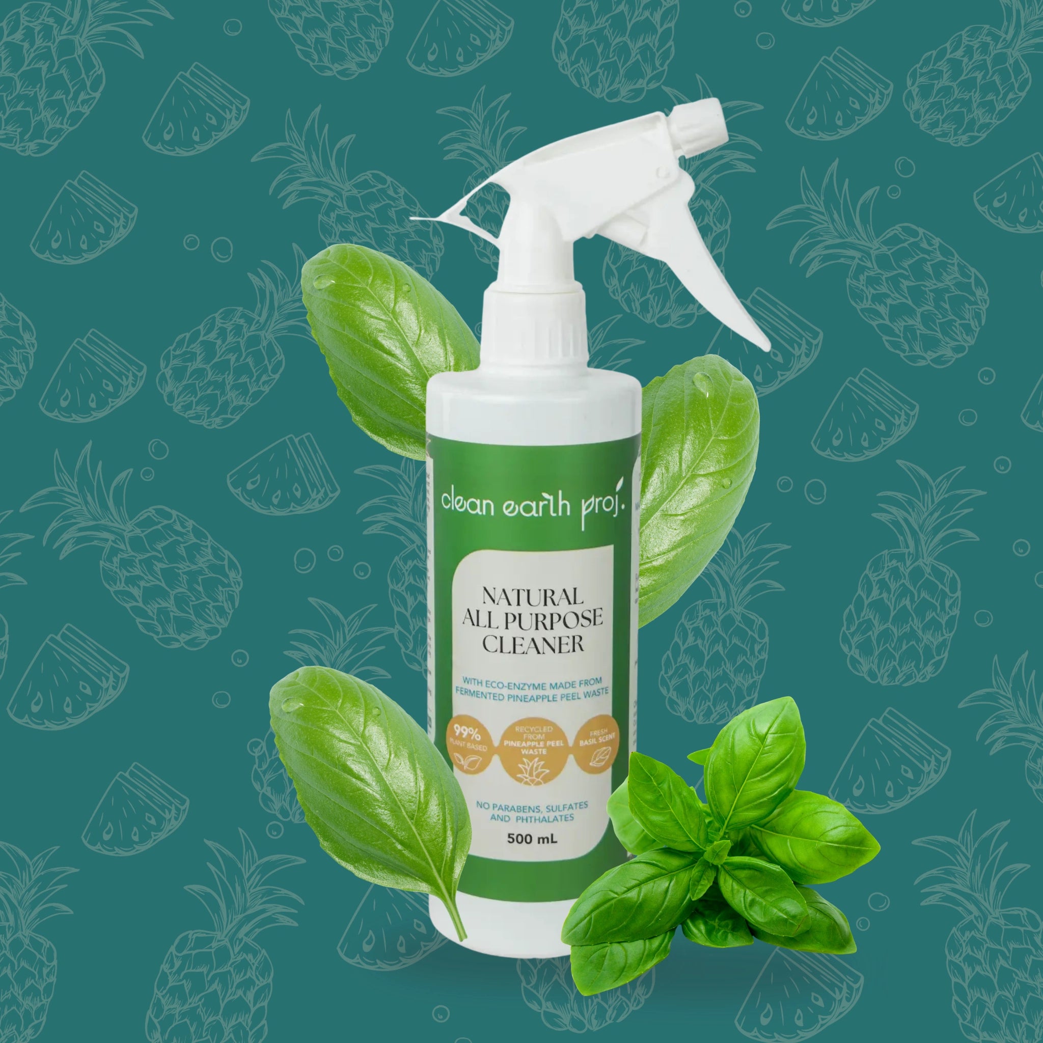 Clean Earth Natural All-Purpose Cleaner Spray in Holy Basil scent with pineapple eco-enzymes