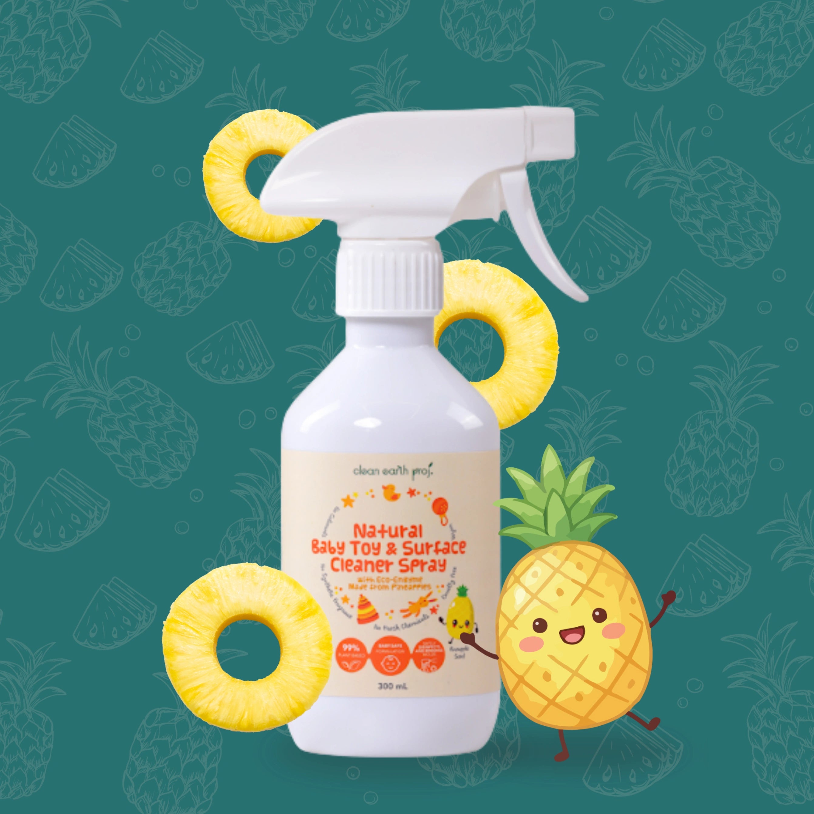 Clean Earth non-toxic baby-safe high chair and play mat cleaning spray with natural sour pineapple scent