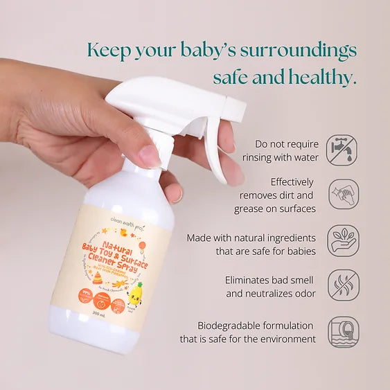 Chemical-free baby safe toy disinfectant spray with trigger nozzle being held in hand by Clean Earth