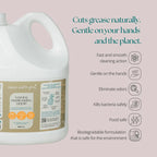 Clean Earth 3.8L natural dishwashing liquid refill infographic highlighting eco-enzyme benefits like gentle on hands and food safe