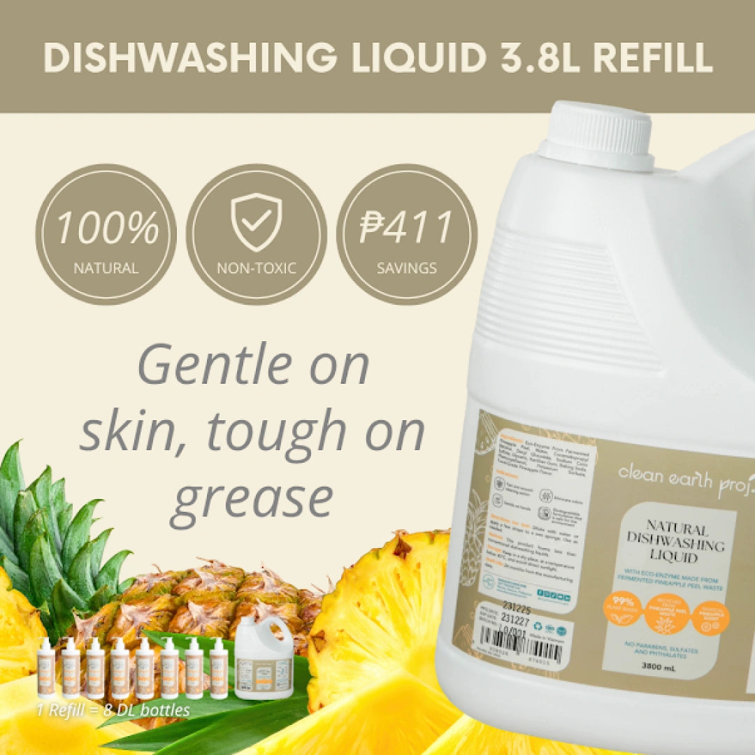 Plant-based non-toxic 3800ml pineapple dish soap bulk refill guide explaining environmental and cost benefits