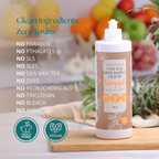 Clean Earth Natural Dishwashing Liquid Pineapple 500ml toxin-free checklist with cruelty-free and vegan badges