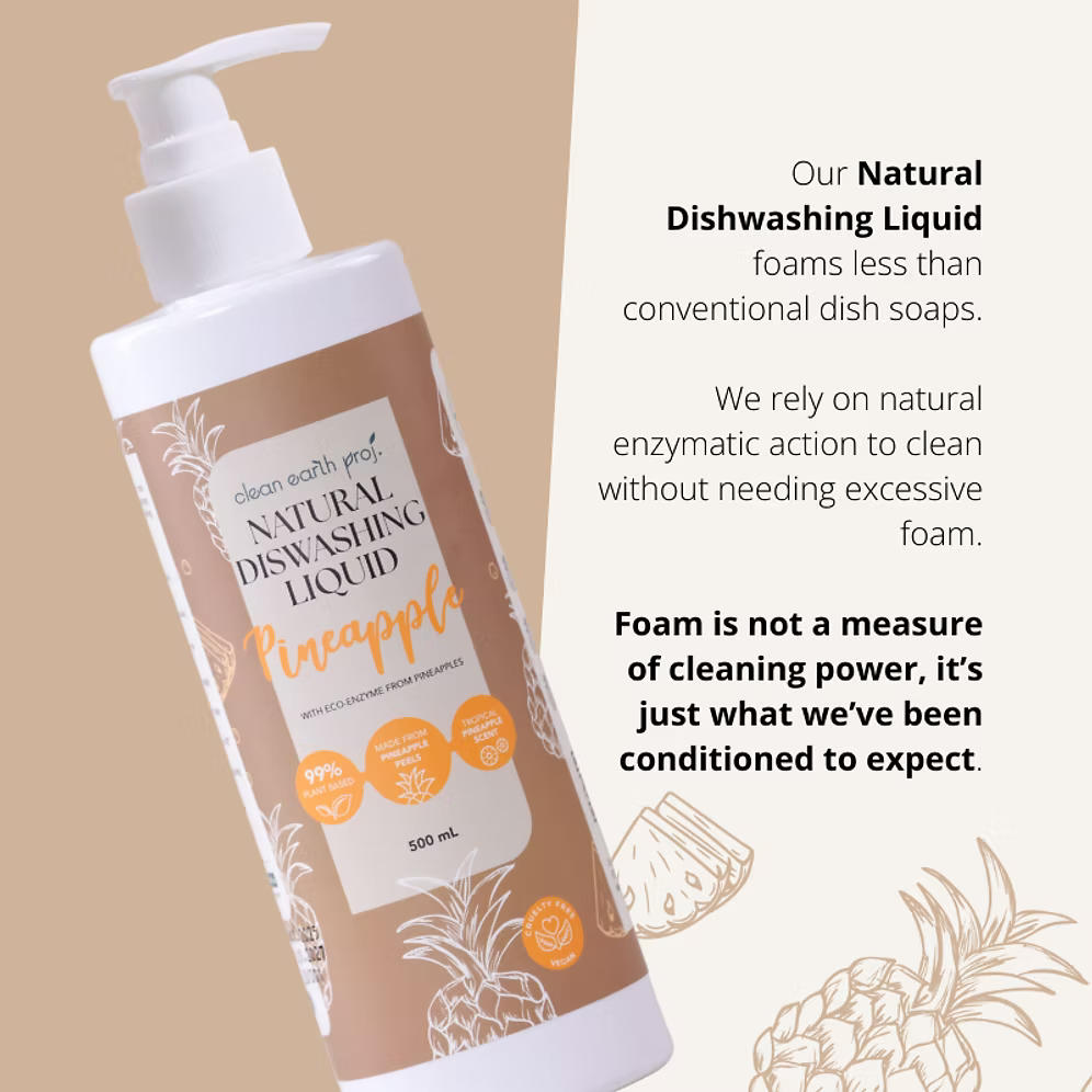 Clean Earth non-toxic grease-cutting liquid dish wash for sensitive skin highlighting natural low-foam formula