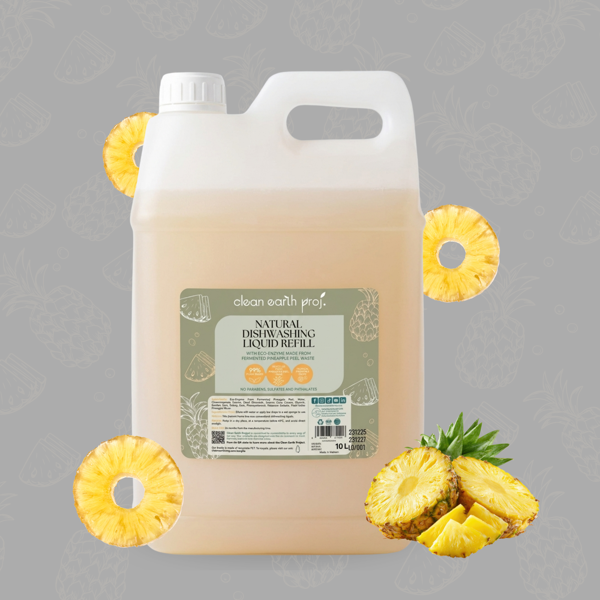 Clean Earth 10L commercial bulk natural dishwashing liquid refill jerrycan made with pineapple eco-enzymes
