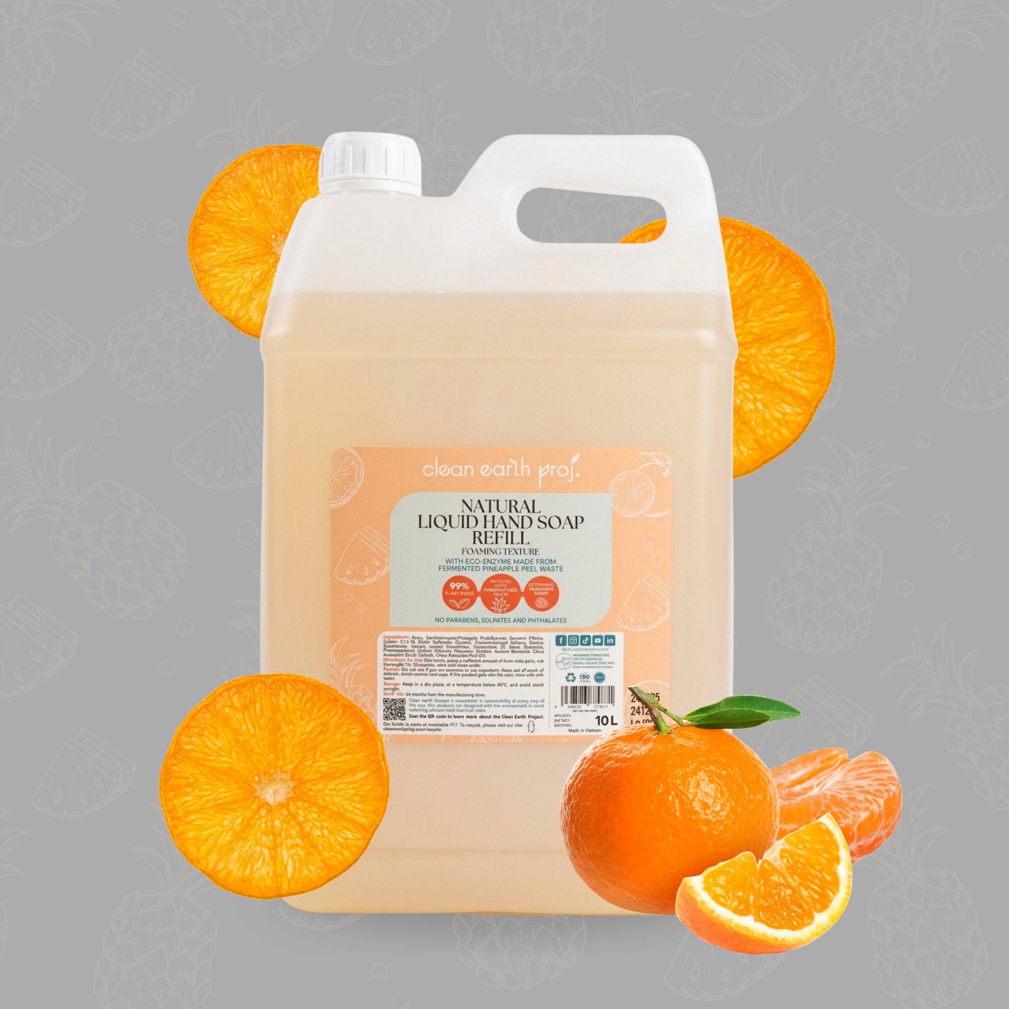 Clean Earth 10L commercial bulk natural foaming liquid hand soap refill jerrycan in Tangerine scent