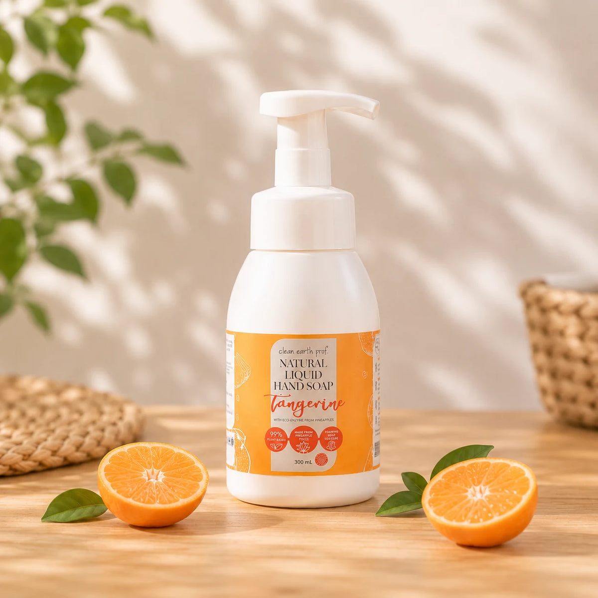 Eczema-friendly plant-based foaming hand soap scented with pure tangerine essential oil by Clean Earth