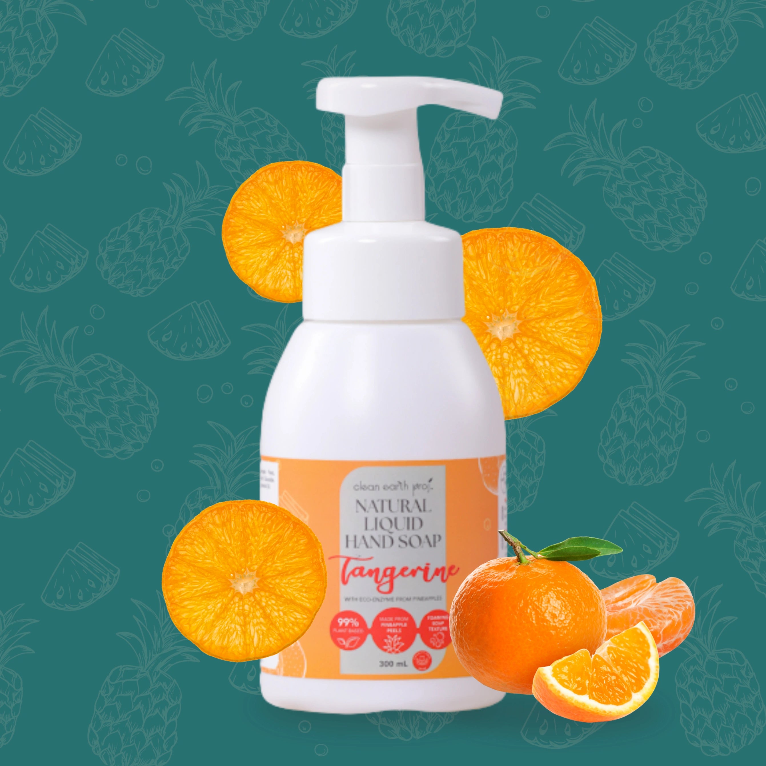 Eczema-friendly plant-based foaming hand soap scented with pure tangerine essential oil by Clean Earth