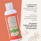 Clean Earth non-toxic liquid produce cleaner highlighting food-safe formula with no synthetic fragrances