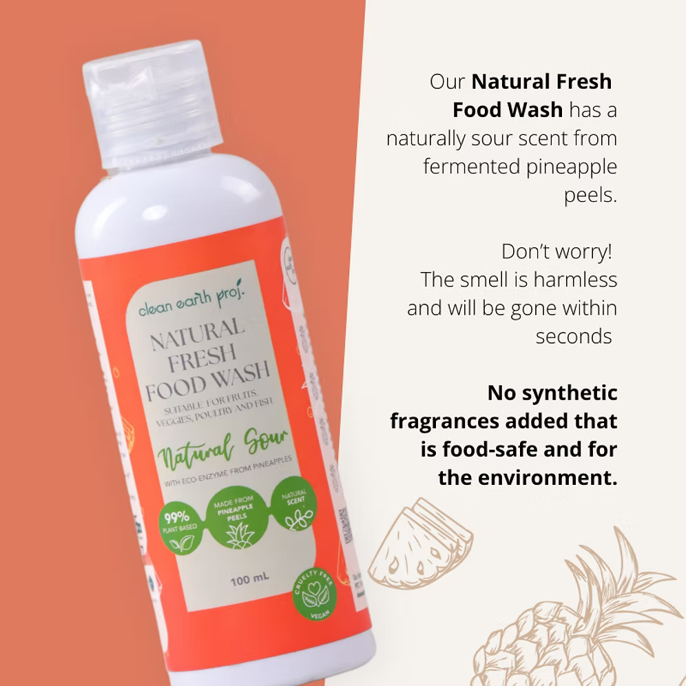 Clean Earth non-toxic liquid produce cleaner highlighting food-safe formula with no synthetic fragrances