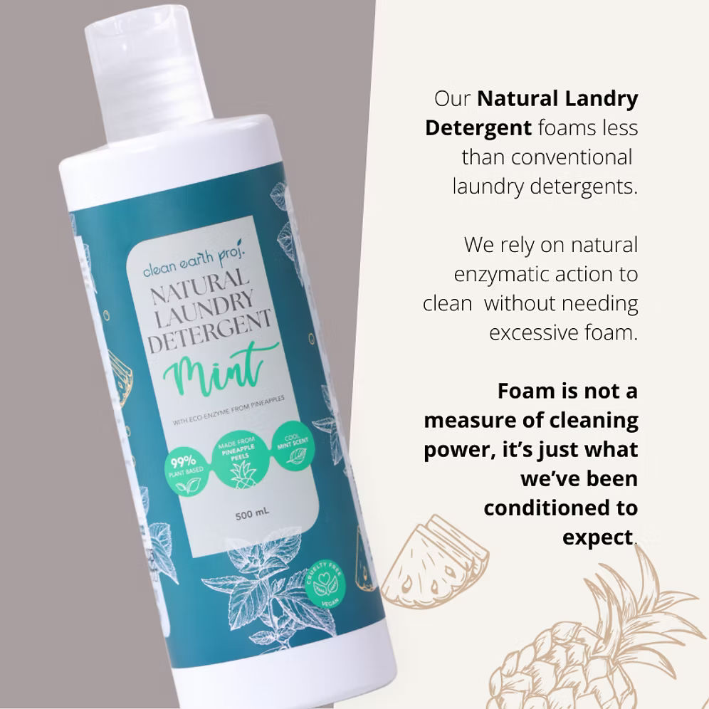 Clean Earth non-toxic plant-based liquid detergent for sensitive skin highlighting natural low-foam formula