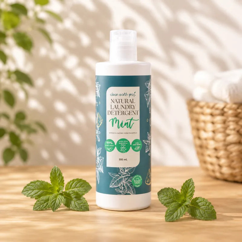 Clean Earth non-toxic low-sudsing laundry detergent for sensitive skin and eczema with natural mint essential oil