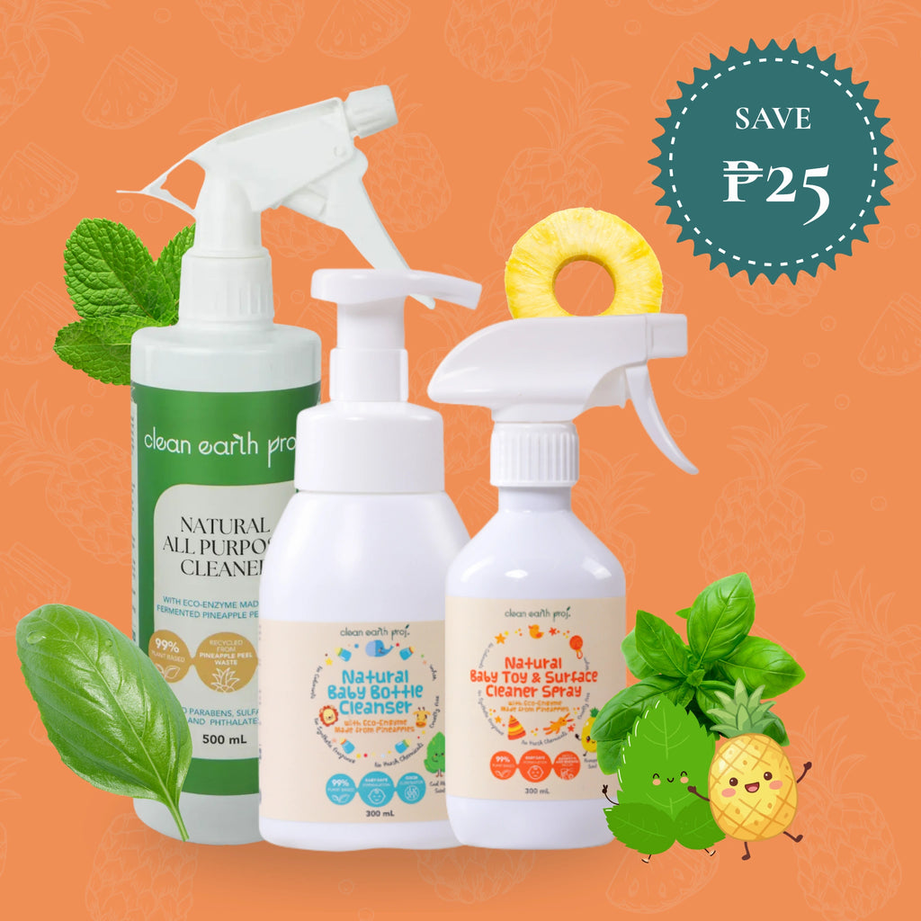 Clean Earth Safe Spaces Set baby-safe eco-enzyme cleaning bundle featuring toy cleaner and bottle wash with promo discount