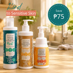 Three Clean Earth plant-based cleaning products—Mint Natural Laundry Detergent, Pineapple Natural Dishwashing Liquid, and Tangerine Natural Liquid Hand Soap—displayed on a counter with text reading "Kind to Sensitive Skin"