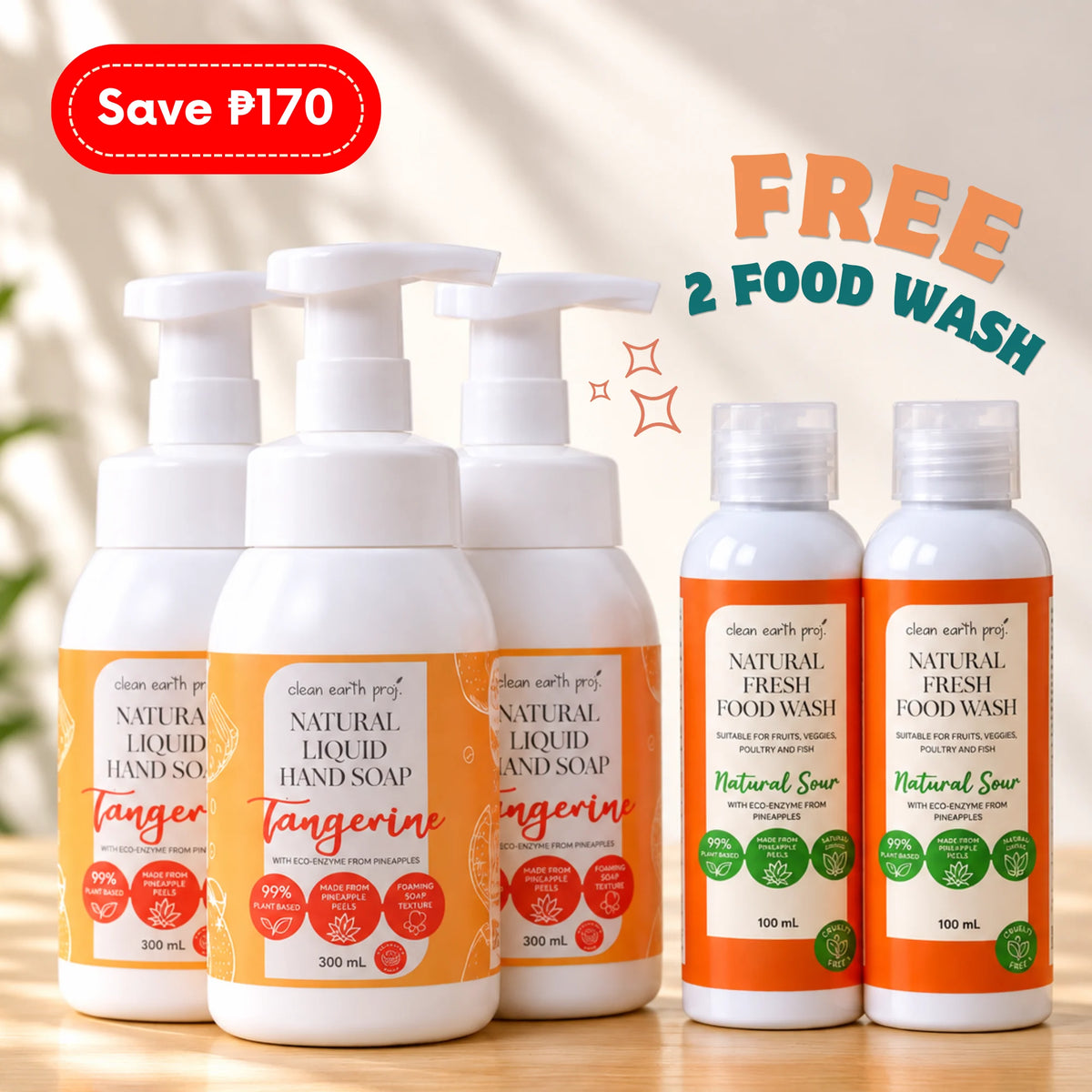 Clean Earth plant-based foaming hand soap scented with pure tangerine essential oil, formulated to be gentle and eczema-friendly